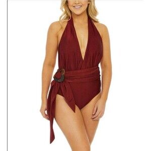 Nicole Miller New York Sash Waist One Piece Bathing Suit - Med